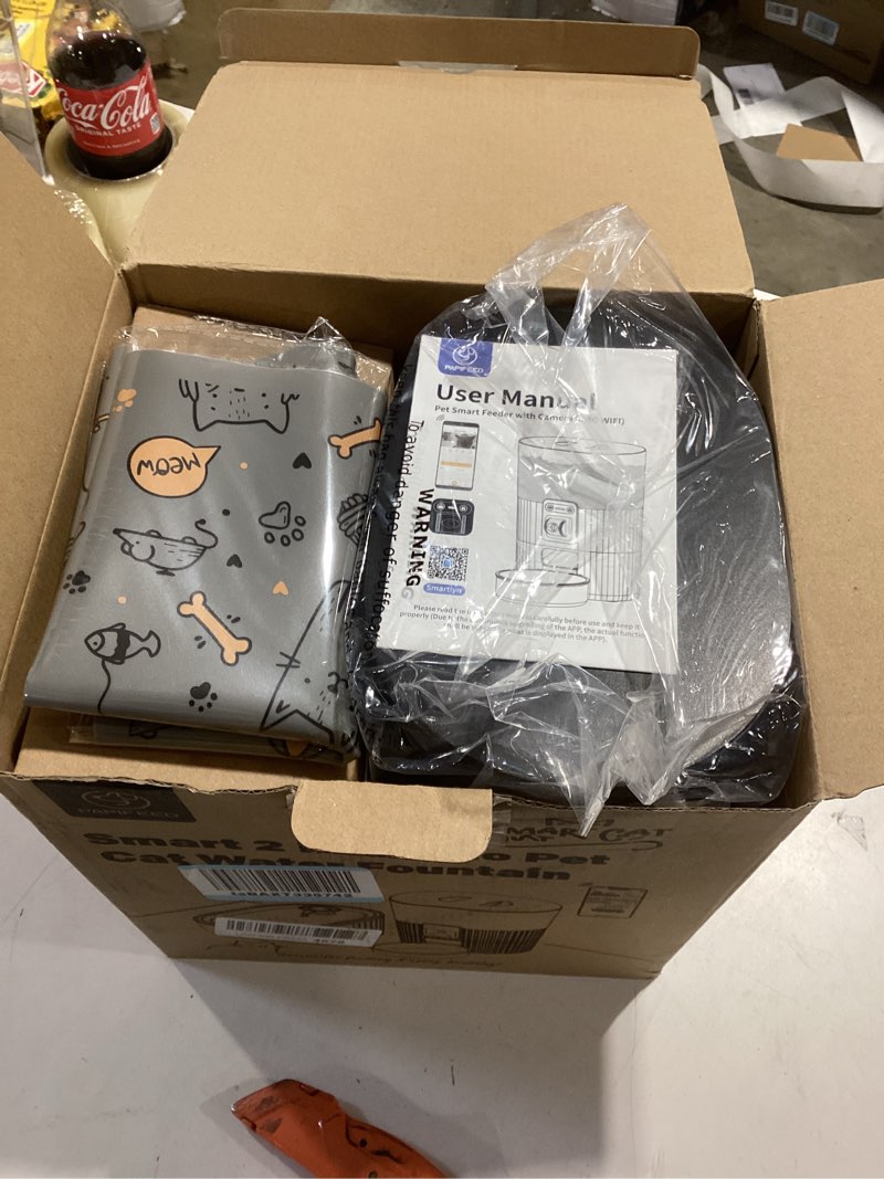 Condition photo showing New/Like New for PAPIFEED Automatic Cat Feeder with Camera with 84 oz/2.5L Automatic Pet Drinking Fountain??Adjustable Angle 2.4G WiFi/App Pet Food Dispenser?3.5L/15 Cup Timed Dispenser with Two-Way Audio Black-Video+Cat Water Fountain+1 Silicone Mat