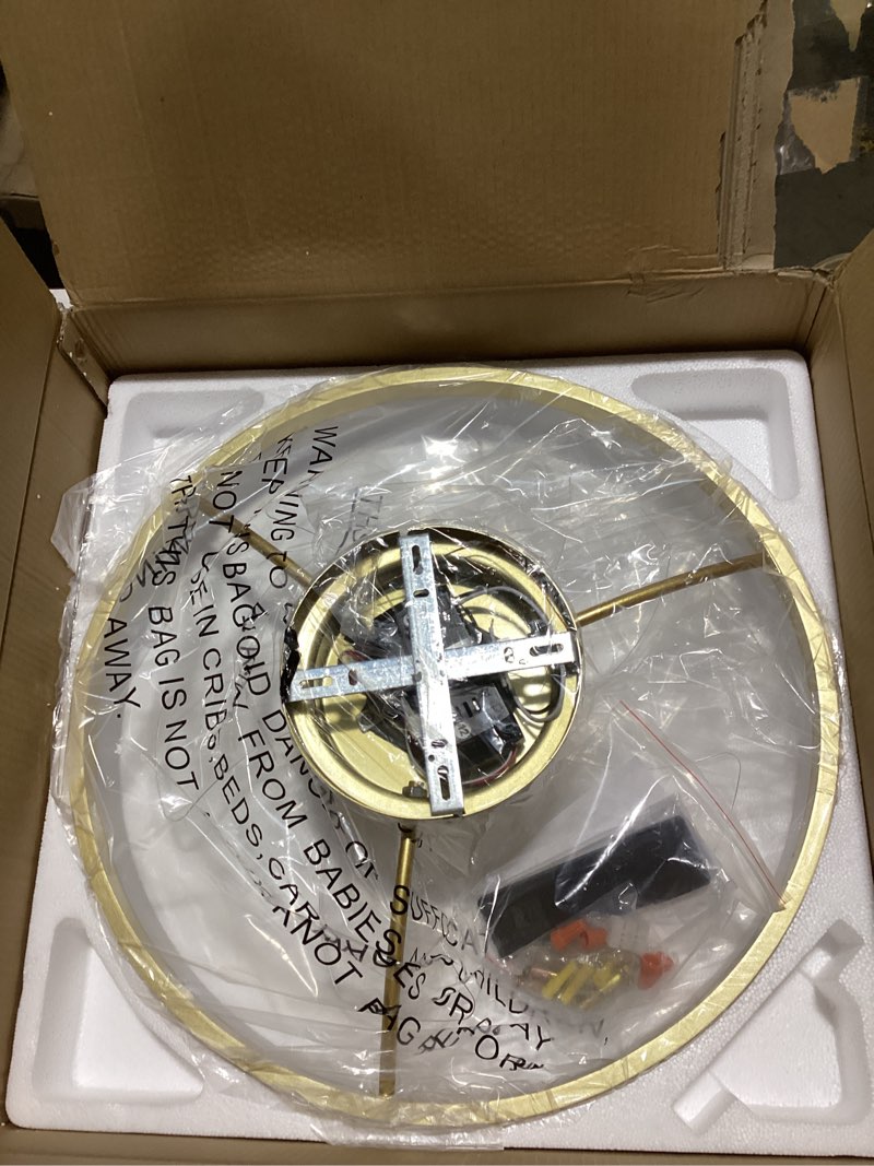 Condition photo showing Good Condition for VOLISUN Low Profile Ceiling Fans with Lights and Remote, 19.7in Fandelier Ceiling Fan Flush Mount, 3000K-6500K Smart Bladeless LED Fan Light, Gold Modern Ceiling Fans with Lights for Bedroom Gold 19.7 INCH