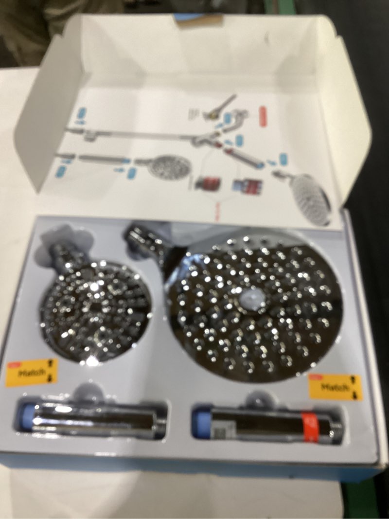 Condition photo showing New/Like New for MakeFit Dual Filtered Rain Shower Head Combo, Handheld Shower Head with Adjustable Bar - Rainfall Shower Head And Showerhead with Filter for Hard Water - Removes Chlorine Filtered Premium Chrome