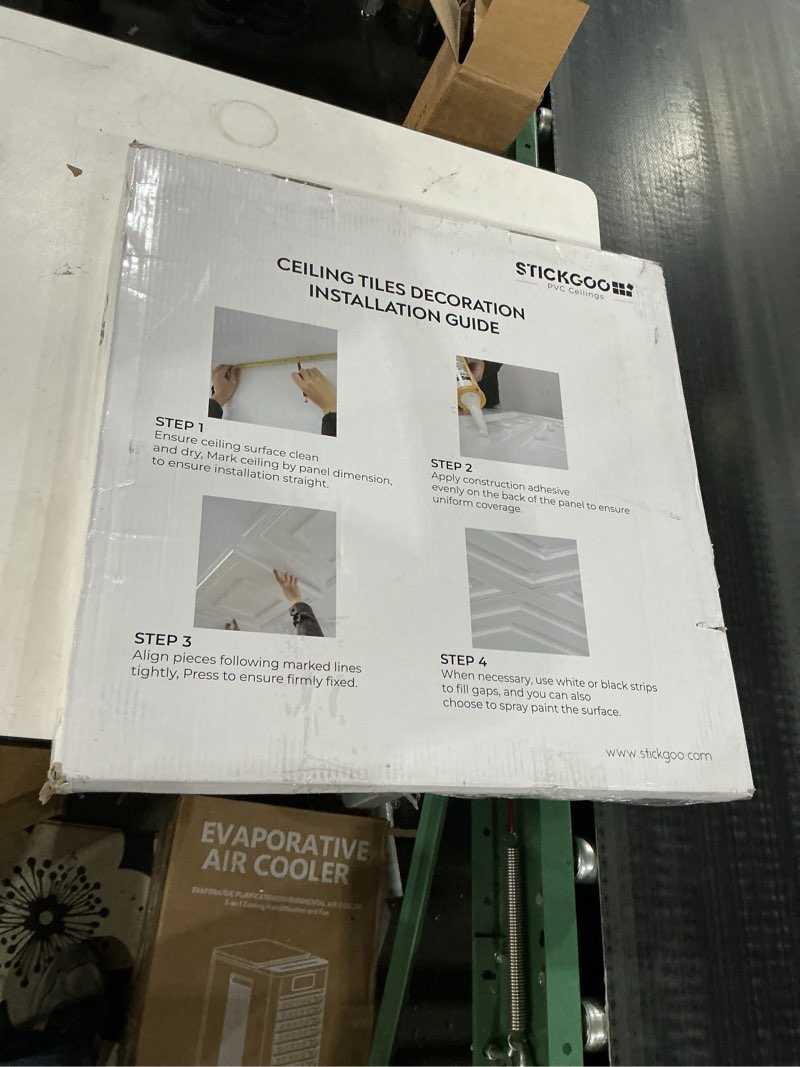 Condition photo showing New/Like New for STICKGOO PVC Ceiling Tiles, 2'x2' Glue Up Ceiling Panel White to Prevent Breakage Cover 48 Sq. Ft, Pack of 12 Tiles 24"x24" White