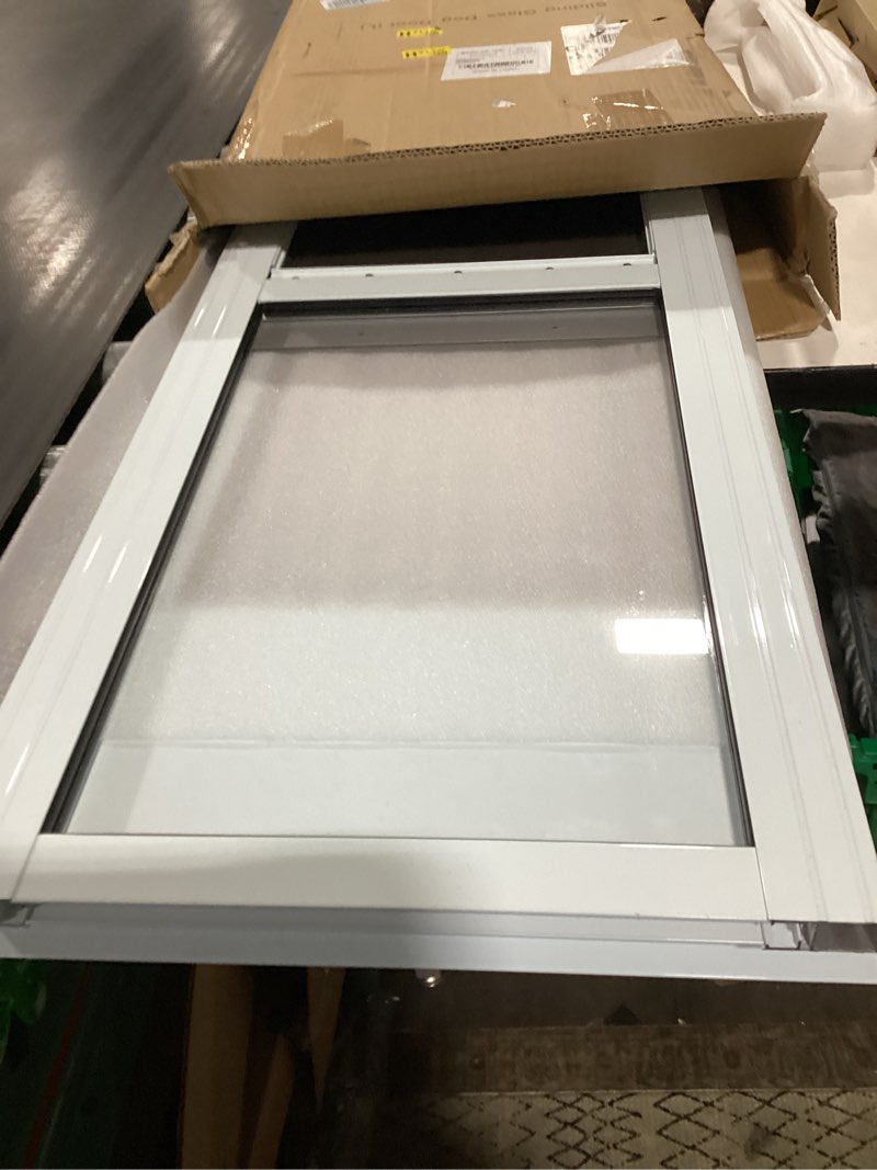Condition photo showing As Is for dog door for sliding glass door, adjustable height 75 3/5" to 80", aluminum frame sliding door dog door insert, suitable for large dogs up to 75 lbs(large,white) white large