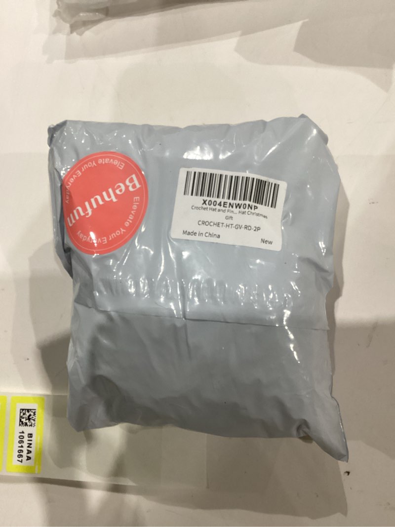 Condition photo showing New/Like New for Crochet Hat and Fingerless Gloves Set, Red Green Boho Granny Square Knit Beanie Hat Handmade Crochet Hat