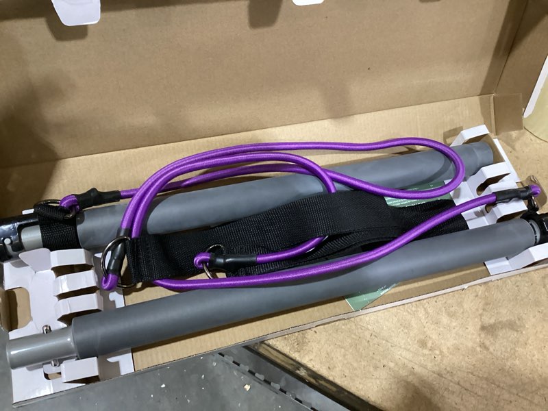 Condition photo showing New/Like New for gaiam restore pilates bar reformer kit - home fitness equipment for total body workout - includes bar, two 30-inch resistance band cords with attached foot strap loops - exercise guide included