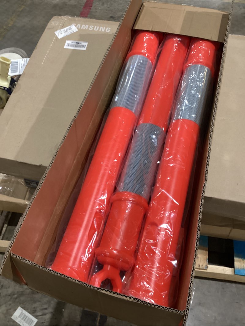 Condition photo showing New/Like New for RoadHero 45 Inch Delineator Post with Base, Portable Orange Traffic Delineator Posts Cones with Reflective Collars for Parking Lots, Road Safety, Construction Events 3 Pack 45 INCH Orange 3