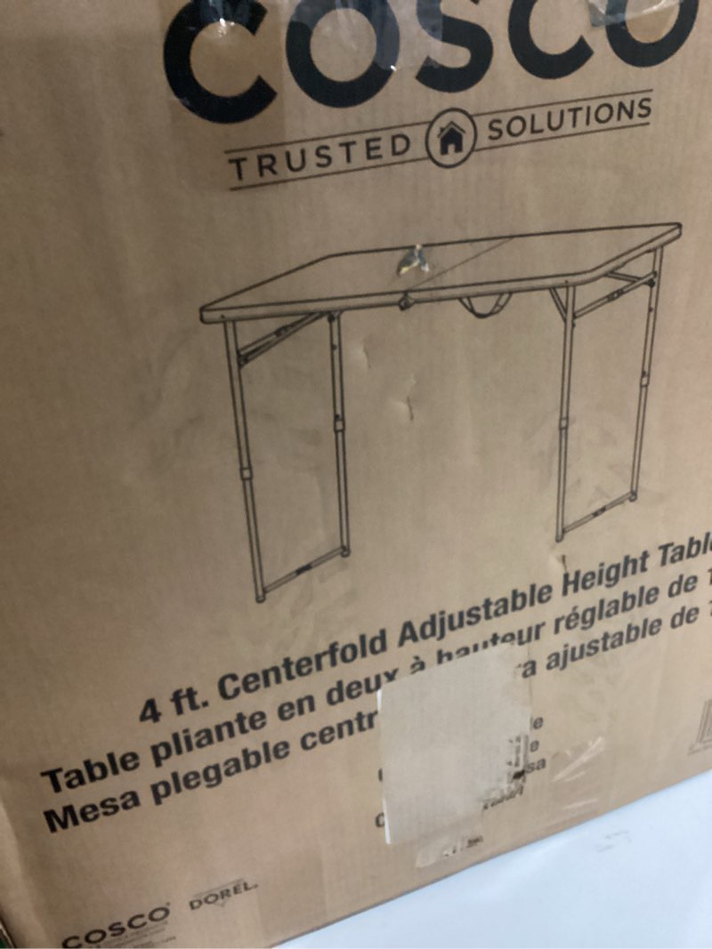 Condition photo showing New/Like New for cosco 4 ft. fold-in-half adjustable height indoor/outdoor utility table, black