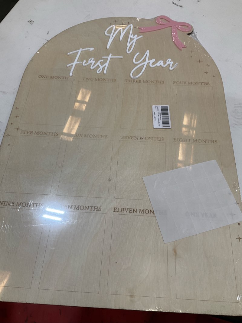 Condition photo showing Good Condition for wauao bow my first year birthday board - one year of photo board,monthly milestone wood photo board,first birthday decorations girl,12 months photo banner