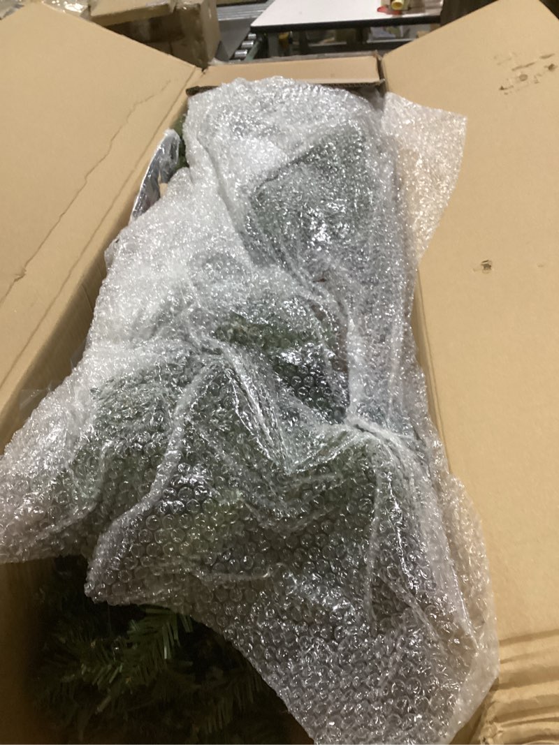 Condition photo showing As Is for Puleo International 7.5ft Pre-Lit Slim Fraser Christmas Tree with 500 Clear Lights, 1453 Realistic Dense Branch Tips, Easy Setup Artificial Trees with Sturdy Metal Stand 7.5' Slim Fraser Fir with 500 Clear Lights