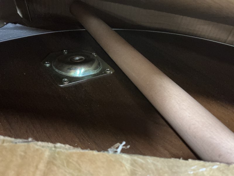 Condition photo showing As Is for Round Coffee Table Low Table with 3 Solid Wood Sturdy Legs, Floor Table Desk for Sitting on The Floor, Storage and Living Room Furniture (White) Round-white