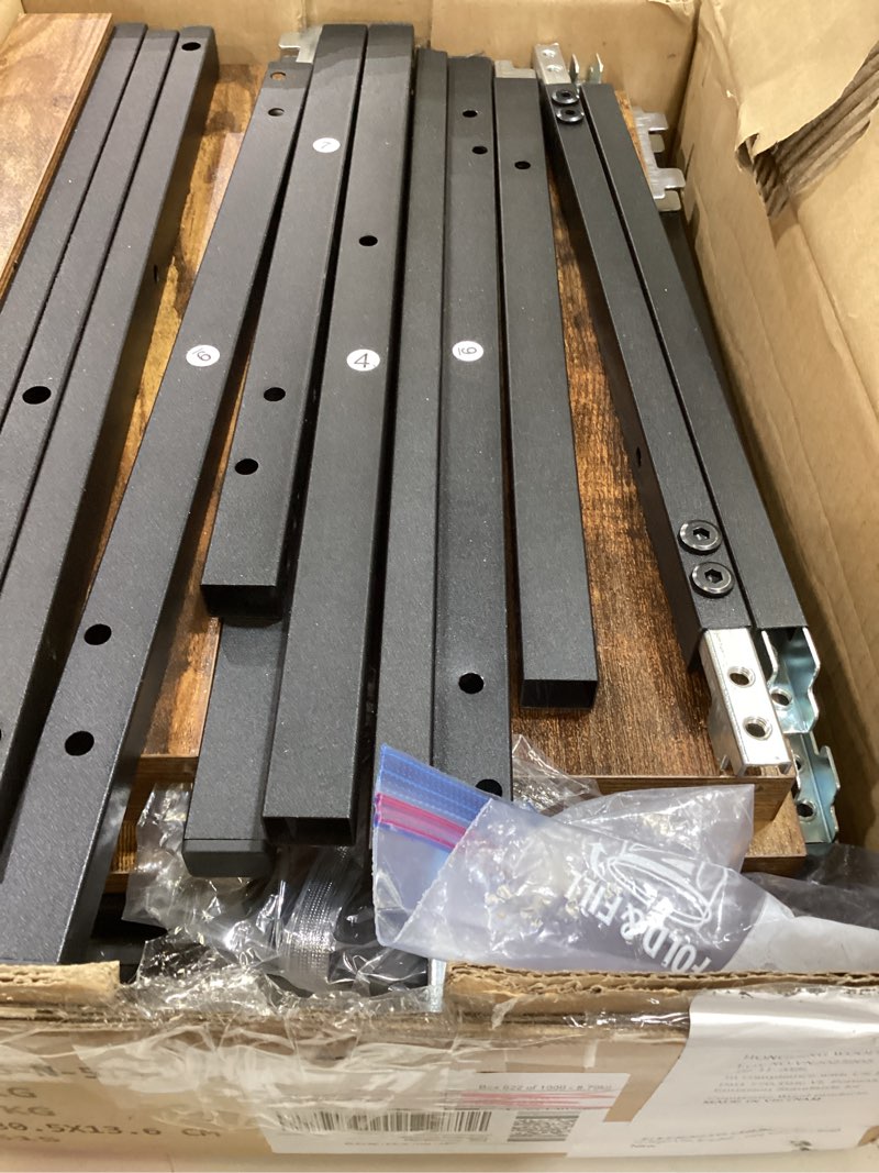 Condition photo showing As Is for Furologee 5 Tier Bookshelf with Drawer, Tall Narrow Bookcase with Shelves, Wood and Metal Bookshelves Storage Organizer, Industrial Display Standing Shelf Unit for Bedroom, Living Room, Rustic Brown 5 Tier Rustic Brown