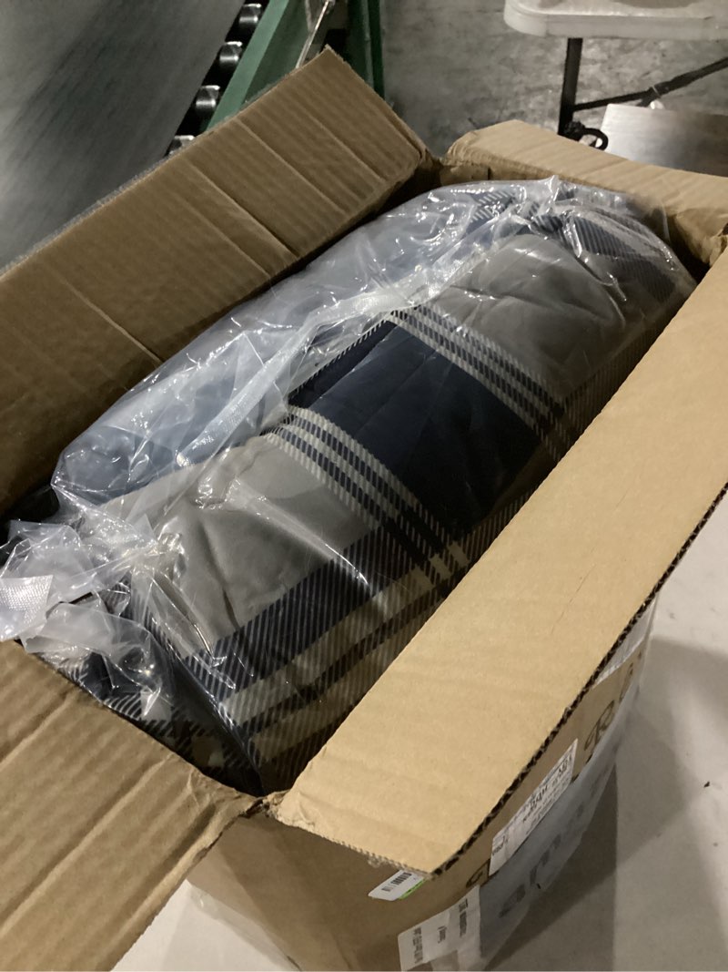 Condition photo showing New/Like New for MaiRêve Full Size Comforter Set Navy Blue, Plaid Design Comforter Set 7 Pieces, All Season Comfortable Bedding Sets Full, Lightweight, Soft and Warm (Navy Blue, Full) Navy Blue Full