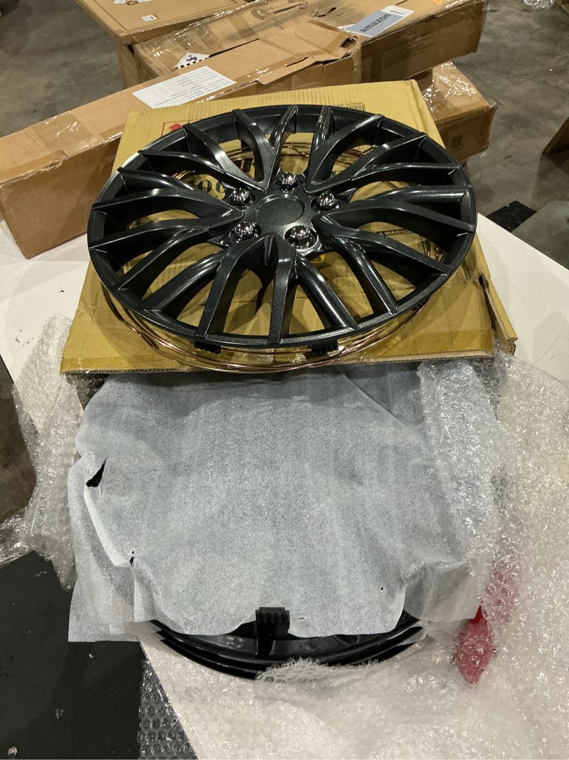 Condition photo showing New/Like New for bdk (4-pack) premium black hubcaps 16" wheel rim cover hub caps oem style direct replacement snap on car truck suv van - 16 inch, set of 4 16 inches 20 spoke sparkling black