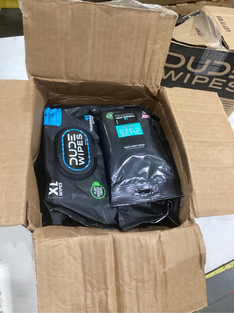 Condition photo showing Good Condition for dude wipes - flushable wipes - 8-pack, 384 count - unscented + mint chill travel pack 1-pack, 18-count - extra-large - vitamin-e & aloe - septic and sewer safe fragrance free 48 count (pack of 8)