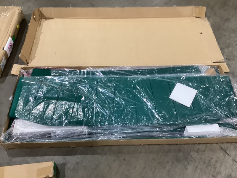 Condition photo showing Good Condition for dwvo queen size platform bed frame with 60" tall wingback headboard and footboard, velvet upholstered bed with led light, solid wood leg, no box spring needed, easy assembly, green green queen