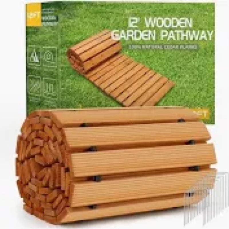 reliancer 12' wooden garden pathway,outdoor roll out cedar straight walkway,patio path decorative ga