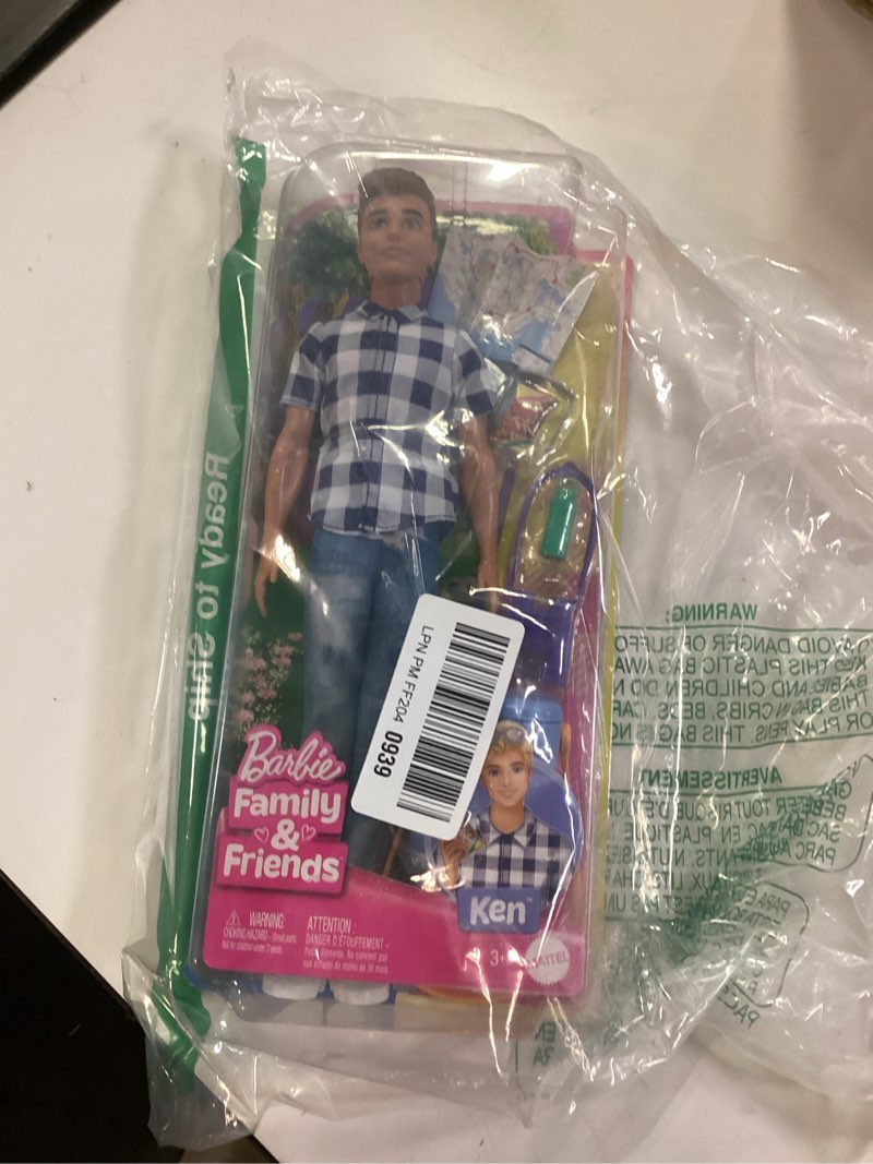 Condition photo showing New/Like New for Barbie It Takes Two Camping Set with Blonde Ken Doll in Plaid Shirt & Accessories Including Cooler, Map & More
