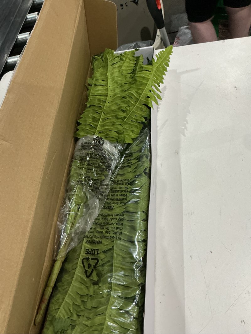 Condition photo showing Good Condition for forest prince 35" ferns artificial bush plants large, 2 artificial boston ferns with 39 fronds for outdoors home decor