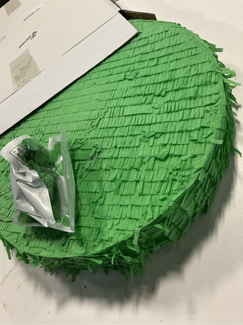 Condition photo showing New/Like New for jenaai 16 inch round green piñata large circle blank piñata with stick, blindfold and confetti for adults and kids' birthday parties game diy wedding celebration baby shower carnival party supplies