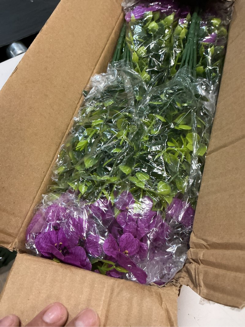 Condition photo showing Good Condition for grunyia artificial fake flowers for outdoor spring decoration, 16 bundles faux silk colorful uv resistant realistic for outside porch patio home yard garden planters pots window box (light purple)