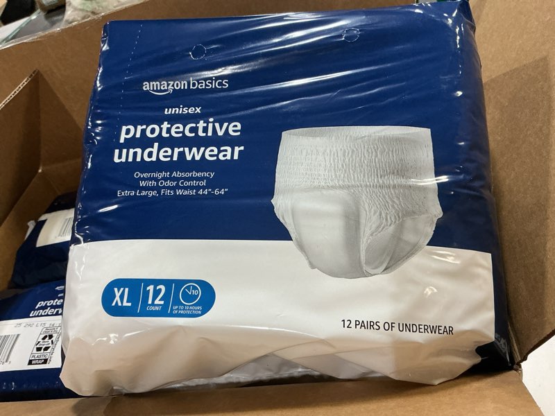 Condition photo showing New/Like New for Amazon Basics Unisex Protective Underwear, Overnight Absorbency, Extra Large, 48 Count, (4 Packs of 12) Extra Large 48.0