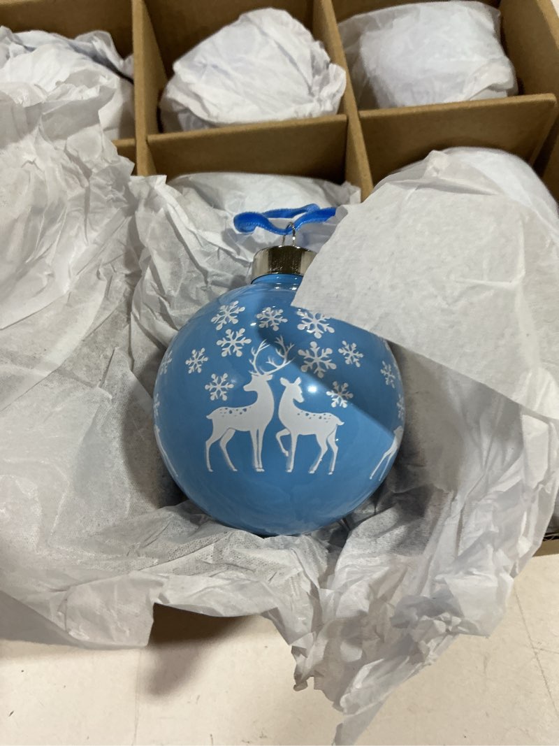 Condition photo showing New/Like New for WDS WONDROUS Blue and White Christmas Ball Ornaments Chinoiserie Set of 12 – 2.36” Glass Balls with Xmas Patterns, Decorative Hanging Ornaments for Christmas Tree & Holiday Winter Décor Gifts
