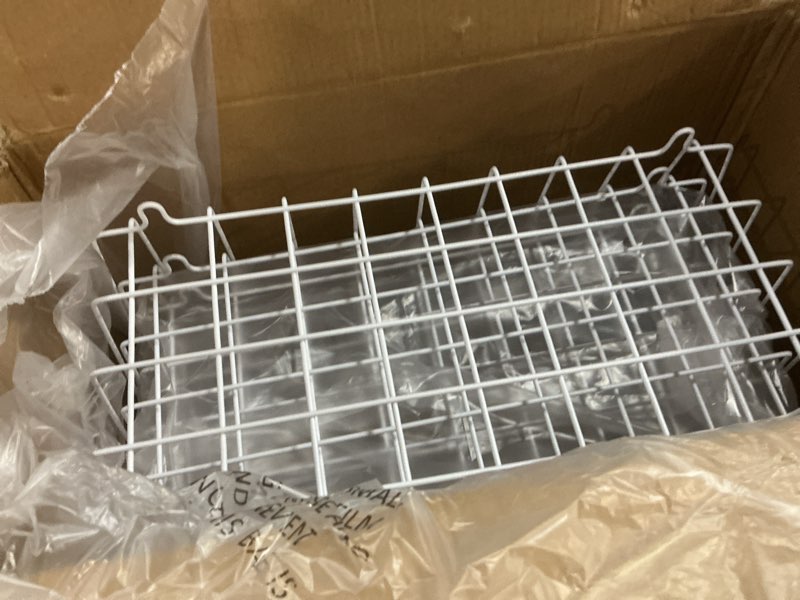 Condition photo showing As Is for ispecle deep freezer organizer bins - fits 7 cu.ft chest freezer, 8 pack stackable wire baskets(14.7" length), heavy duty coated freezer organizer, rust resistant for frozen food sorting, white 8-pack white