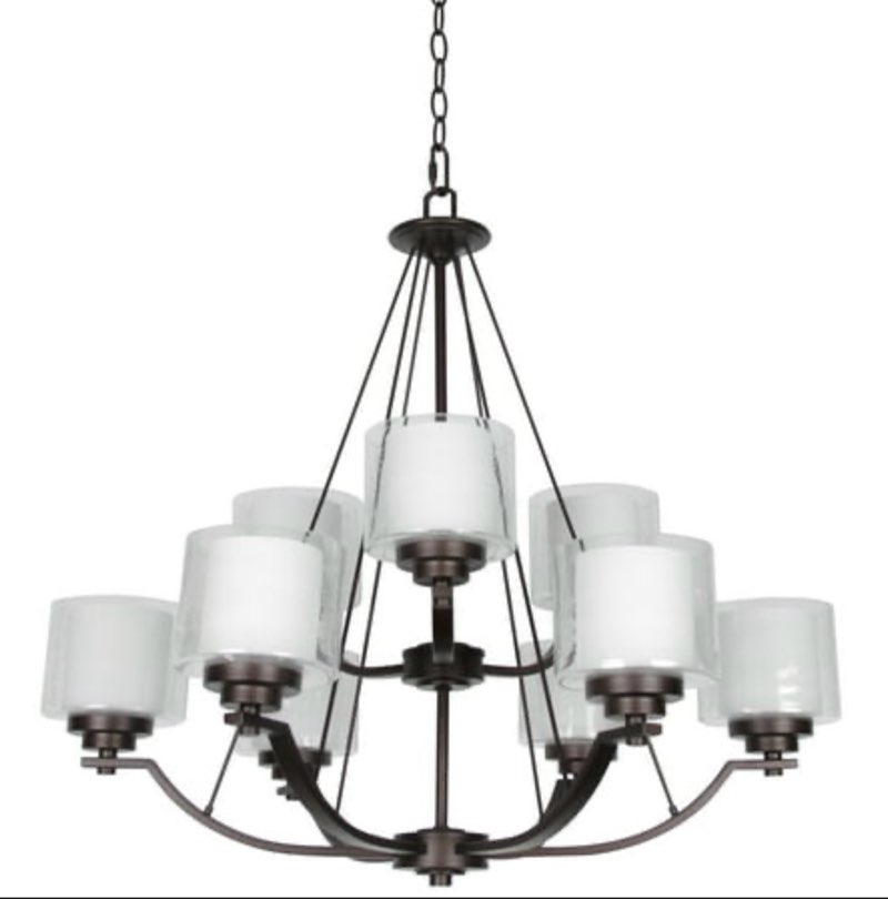 Luminance Sunset Lighting F17009-64 Abbot Nine Light Two Tier Chandelier - Frosted Opal Glass  Dimmable - With Provincial Bronze Finish