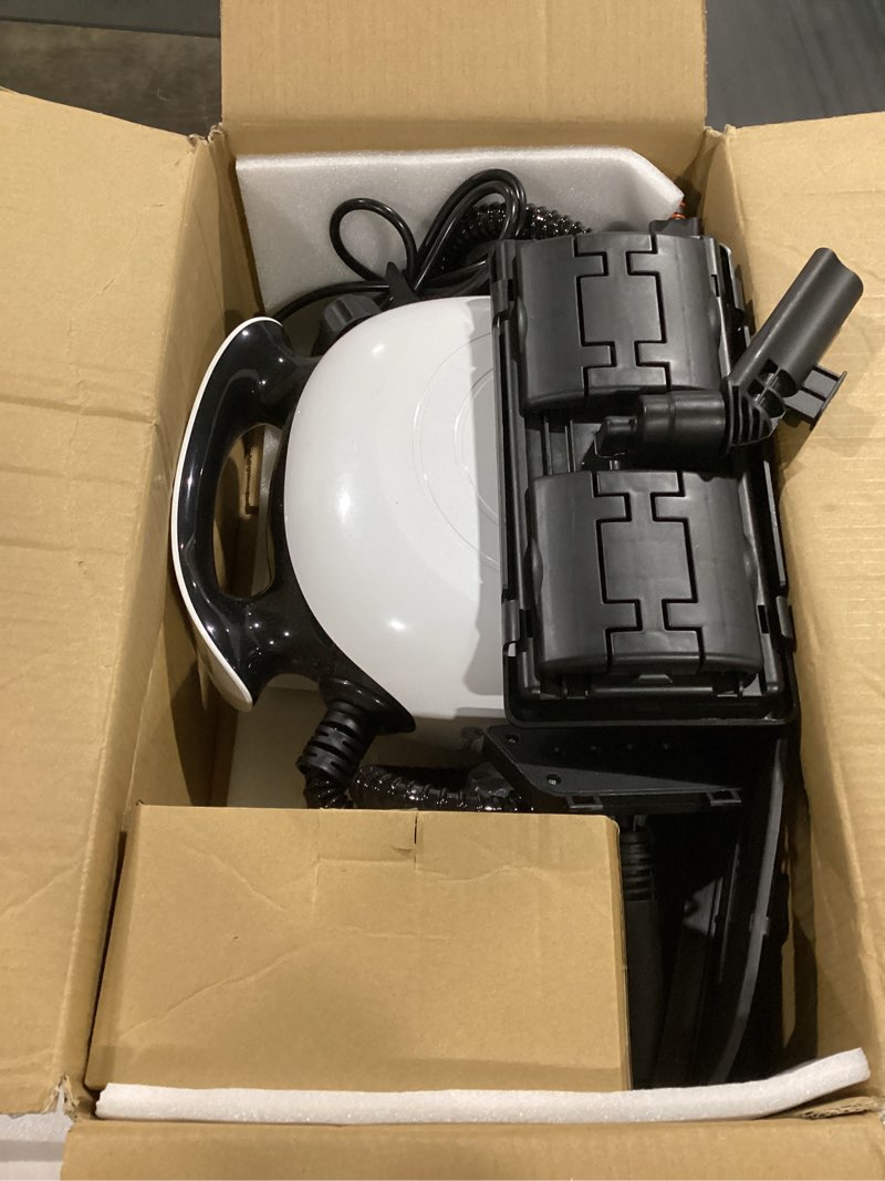 Condition photo showing As Is for steam cleaner,household steam cleaner,handheld steam cleaner with 21 accessories,248 ° f high temperature,suitable for cement slurry,flooring,sofas,interior decoration,toys, oil stains,ovens white