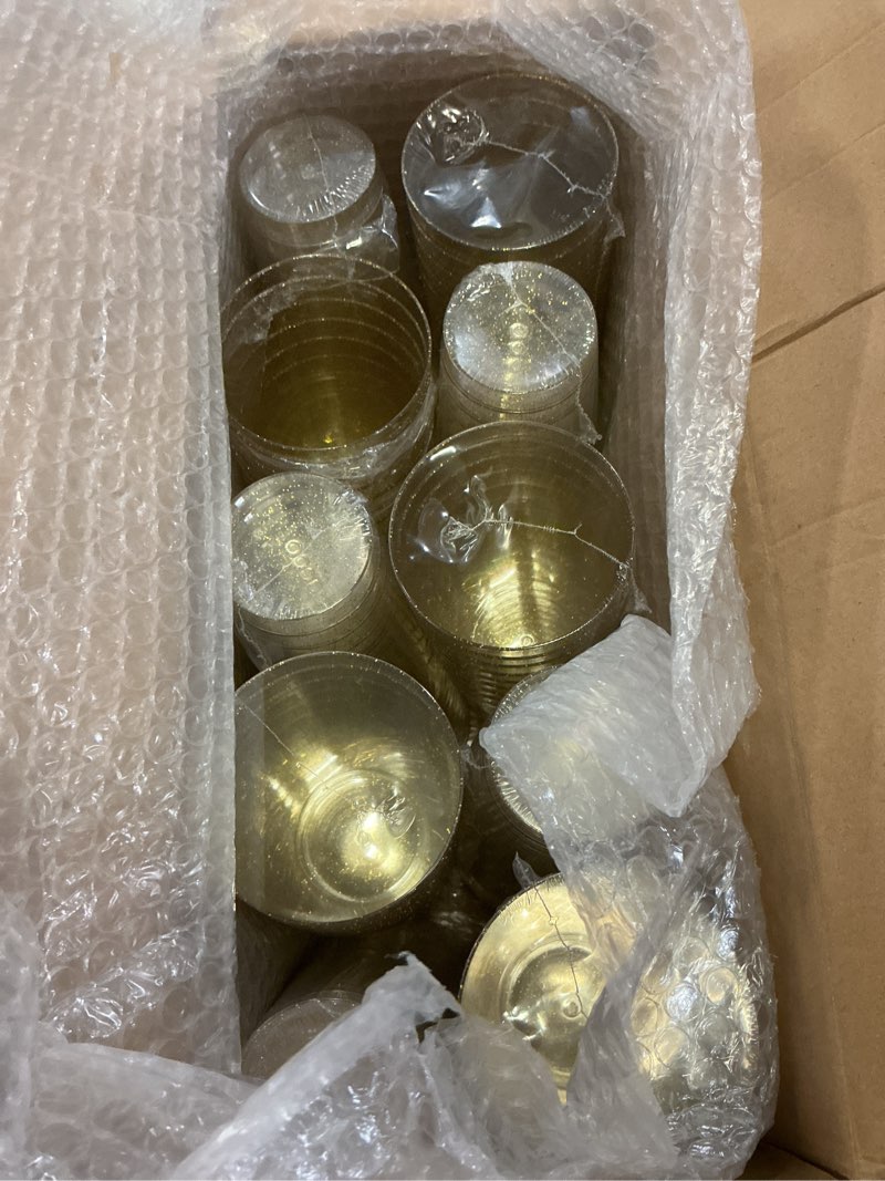 Condition photo showing Good Condition for i00000 16 oz gold plastic cups, 100 pack gold glitter plastic cups tumblers disposable party cups wedding cups, heavy-duty plastic disposable cups ideal for wedding & party 16 fl oz | 100 pack gold glitter