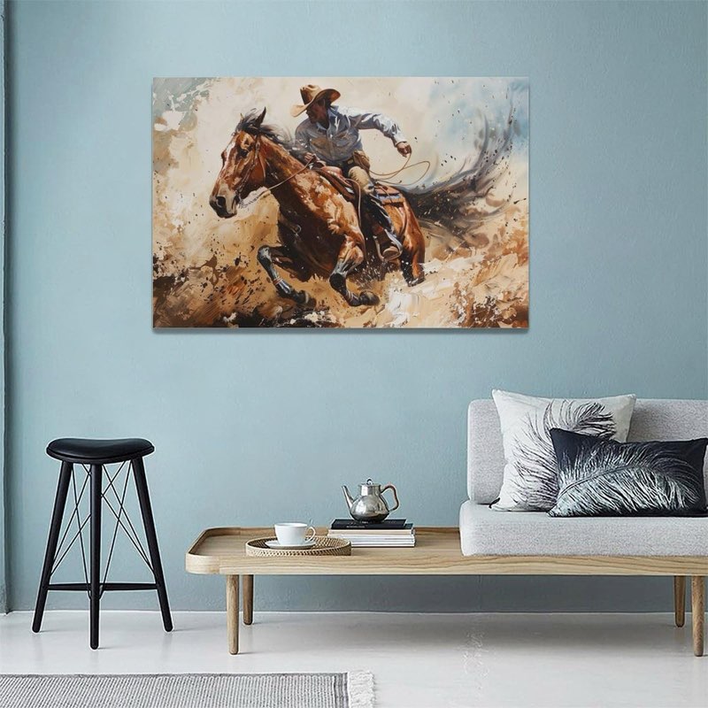  24” x 36” Western Cowboy Wall Art Vintage Cowboy Pictures Wall Decor Abstract West Canvas Print Painting Artwork Home Decorations for Bathroom Living Room Bedroom Office Framed