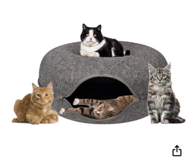 cat tunnel bed, cat tunnels for indoor cats large, peekaboo cat cave, cat hideaway folded cat donut tunnel, detachable round felt & washable interior cat house (24 in * 24 in* 11 in large) dark gray