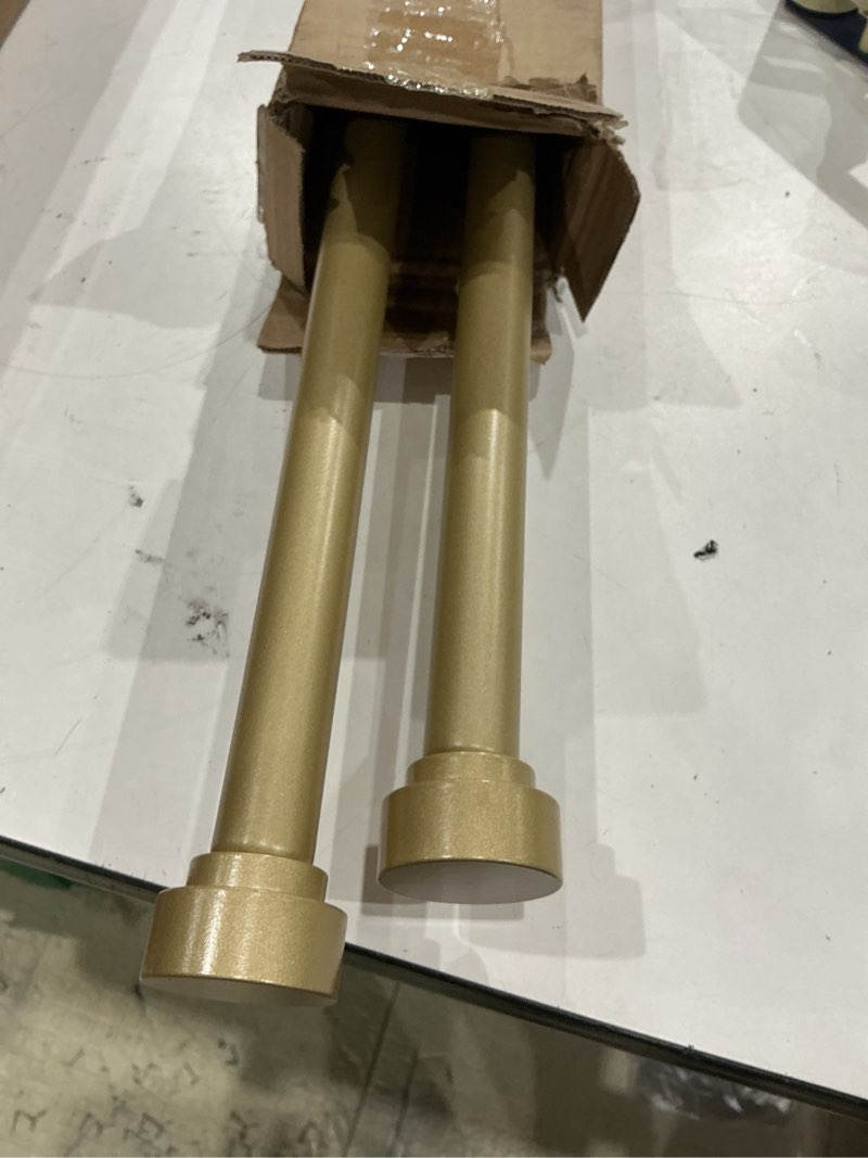 Condition photo showing Good Condition for 2 pack heavy duty 1 inch diameter single curtain rods 36-72” adjustable window curtain rod with aluminum alloy cylindrical cap finials, wall mount and ceiling mount, light gold light gold 36-72"