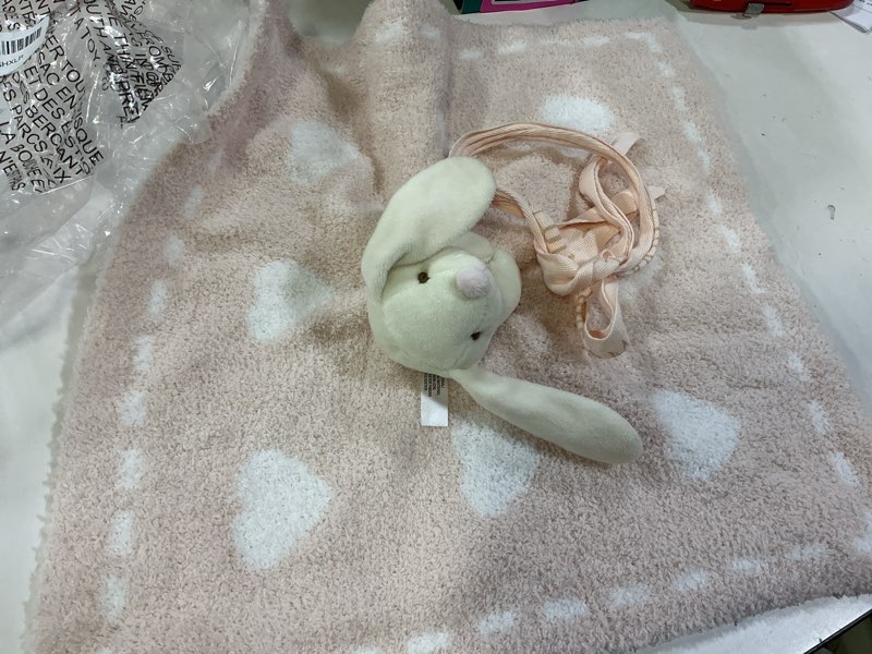Condition photo showing Good Condition for Barefoot Dreams CozyChic Dream Mini Blanket with Buddie Bunny Plush Toy, Toddler Ultra Soft Cozy Blanket, Lightweight Comfort Companion, Gifts for Girls & Boys, Machine Washable, 16" x 16", Pink/White Pink-white