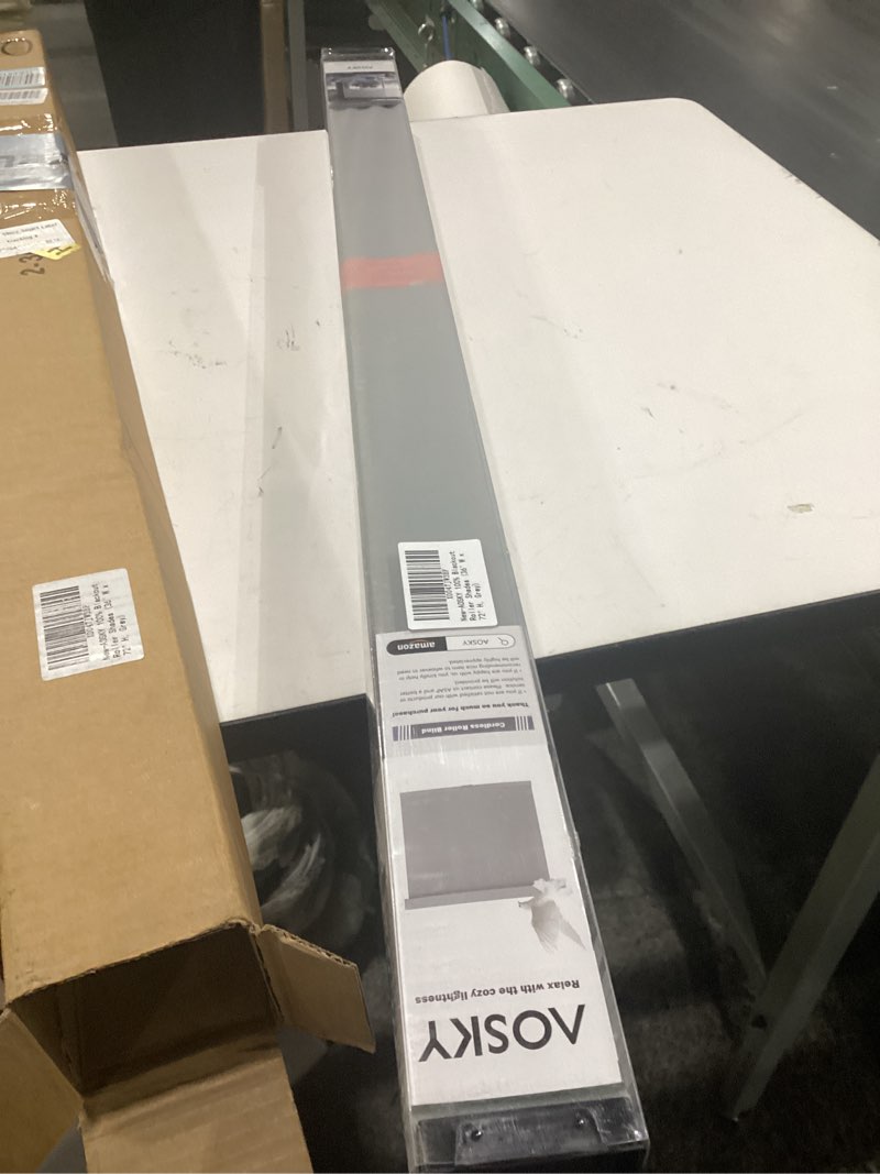 Condition photo showing New/Like New for aosky blackout roller shades cordless blinds for windows, free-stop shades with valance, thermal insulated fabric, uv protection, natural woven blinds for home and office (36" w x 72" h, grey) grey 36"w x 72"h