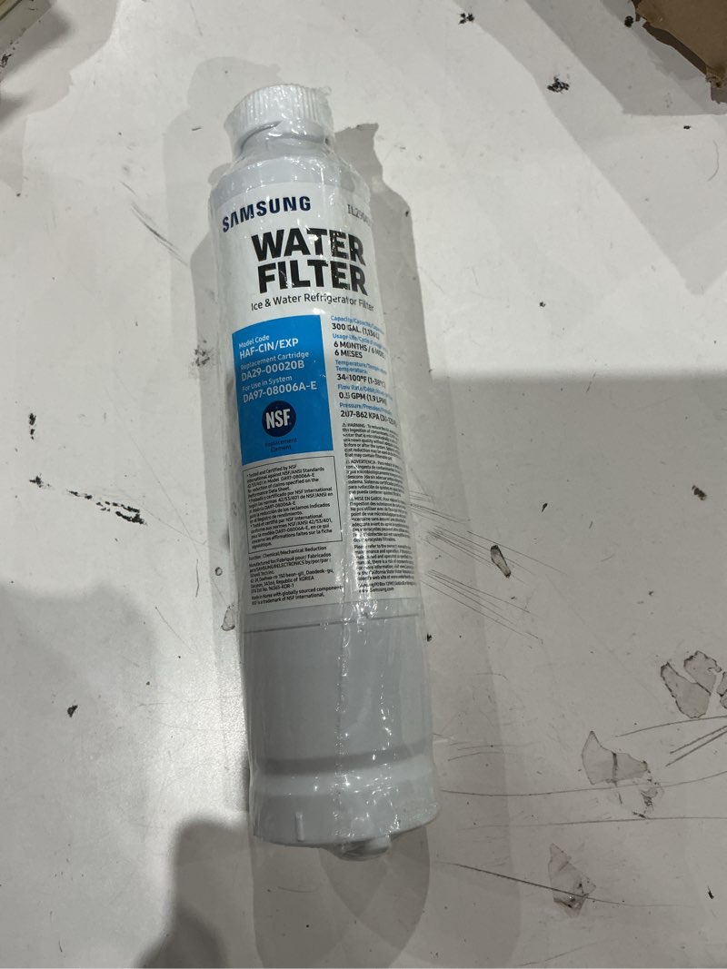 Condition photo showing New/Like New for samsung genuine filter for refrigerator water and ice, carbon block filtration for clean, clear drinking water, 6-month life, haf-cin/exp, 1 pack