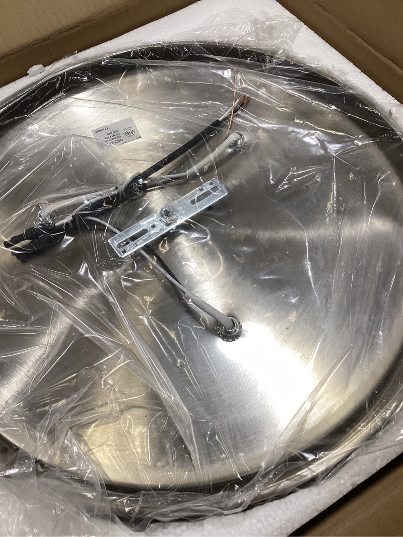 Condition photo showing As Is for 16 inch Close to Ceiling Light Fixtures, Brushed Nickel Farmhouse Ceiling Light with 3 Light for Laundry Kitchen Bedroom Bathroom, CL4822-3W-BN Frosted Class & Brushed Nickel 16 Inch