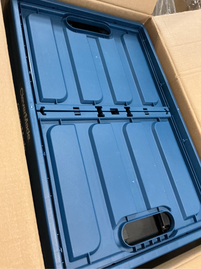 Condition photo showing Good Condition for clevermade collapsible storage bins with lids (62l, 3 pack) – heavy duty foldable plastic storage crates for garage, closet & trunk organization - ocean ocean 62l - 3 pack