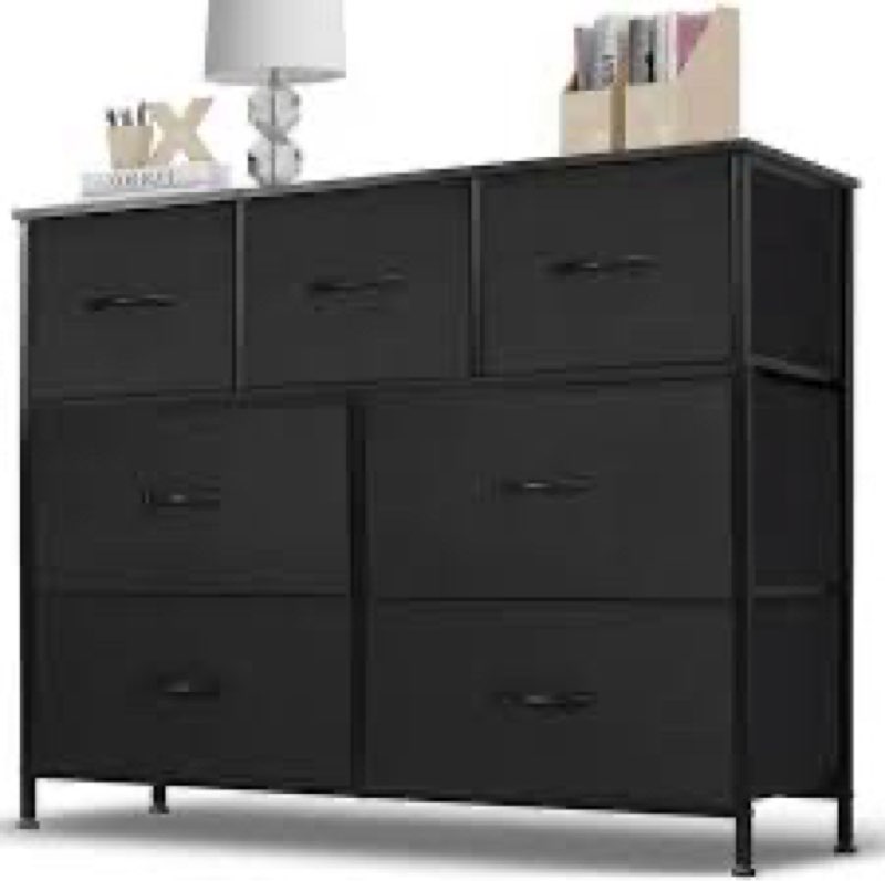MyDepot Dresser For Bedroom With 7 Fabric Drawer, Metal Frame, Wood Top