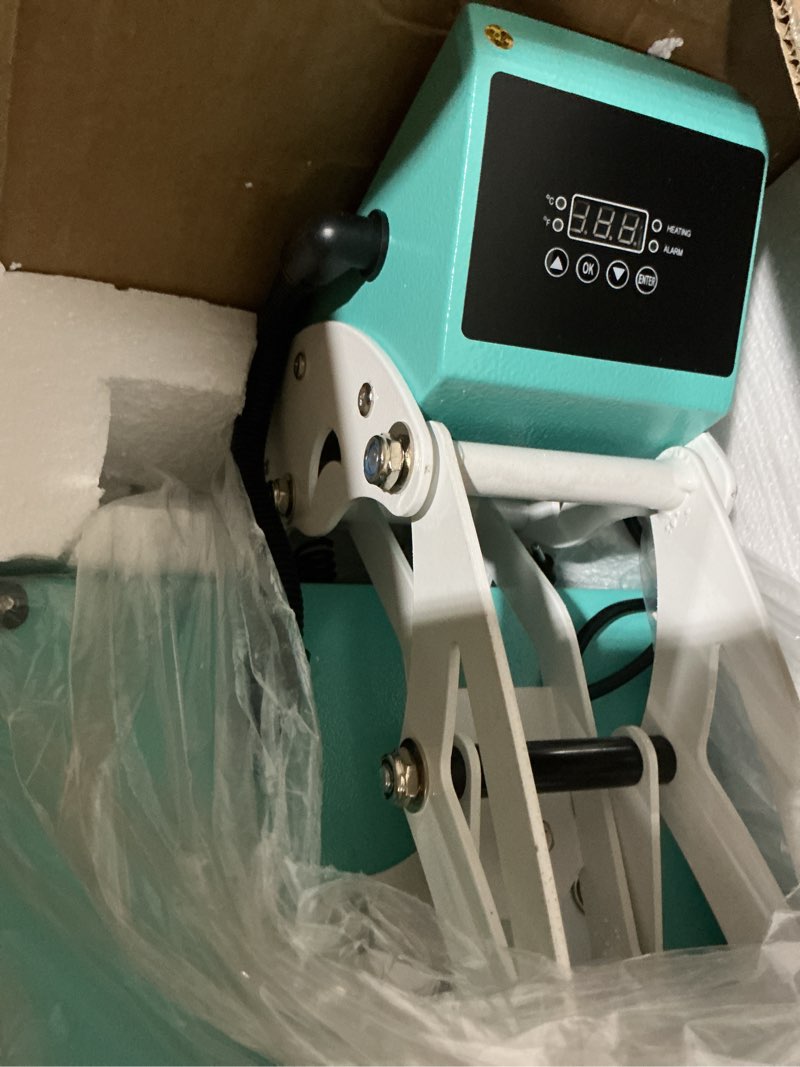 Condition photo showing As Is for colorsub heat press machine for t shirts, sublimation heat press 15x15 | 15x15 iron press machine with slide out drawer for heat transfer, teal