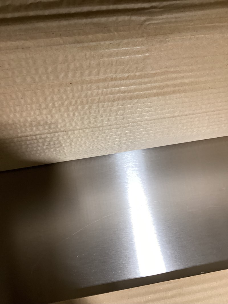 Condition photo showing New/Like New for stainless steel cutting boards for kitchen, lipped stainless steel cutting board. large cutting board suitable for meat, fruits, vegetables, bread, and baking (60 x 58cm / 23.6"l x 22.8"w) stainless steel 23.6"l x 22.8"w