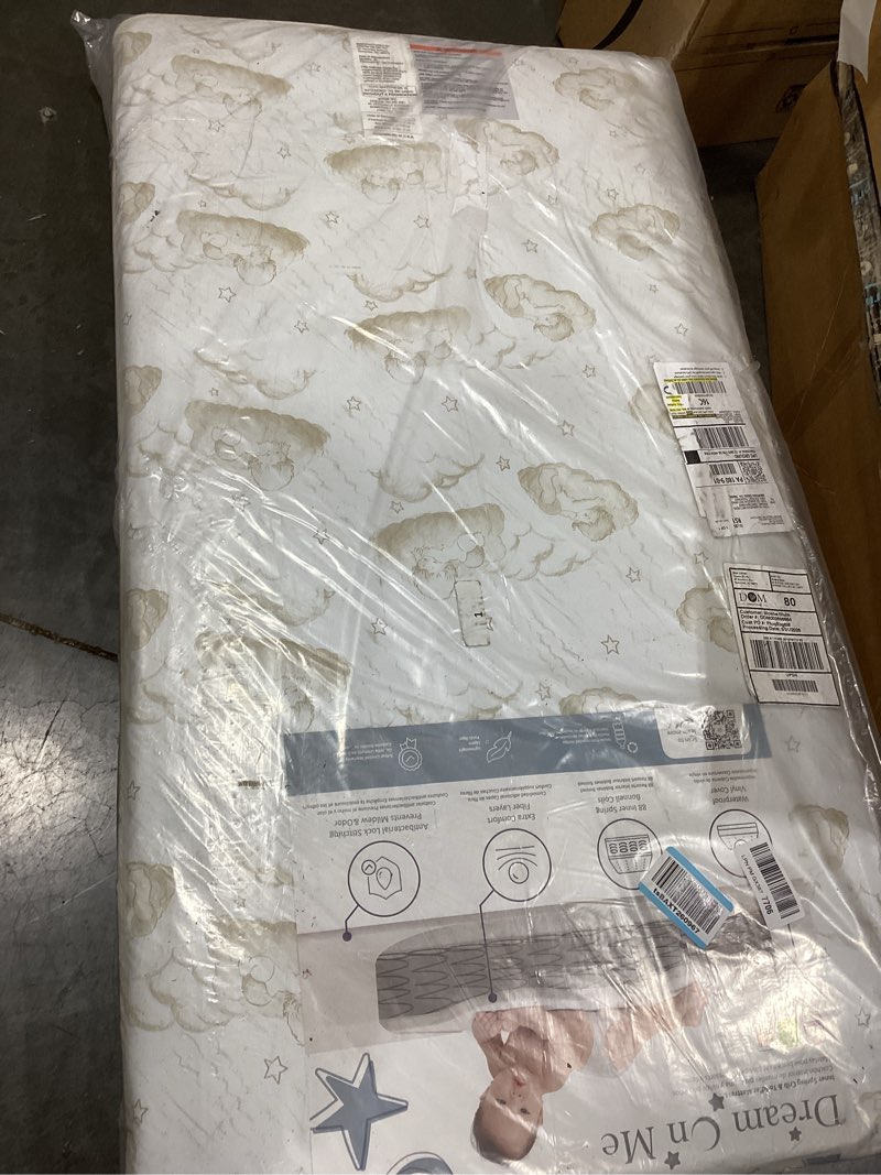 Condition photo showing New/Like New for dream on me twilight 5” 88 coil inner spring crib & toddler mattress – brown cloud, greenguard gold & bsa certified, waterproof & stain-resistant cover, fits standard full-size cribs & toddler beds brown clouds crib