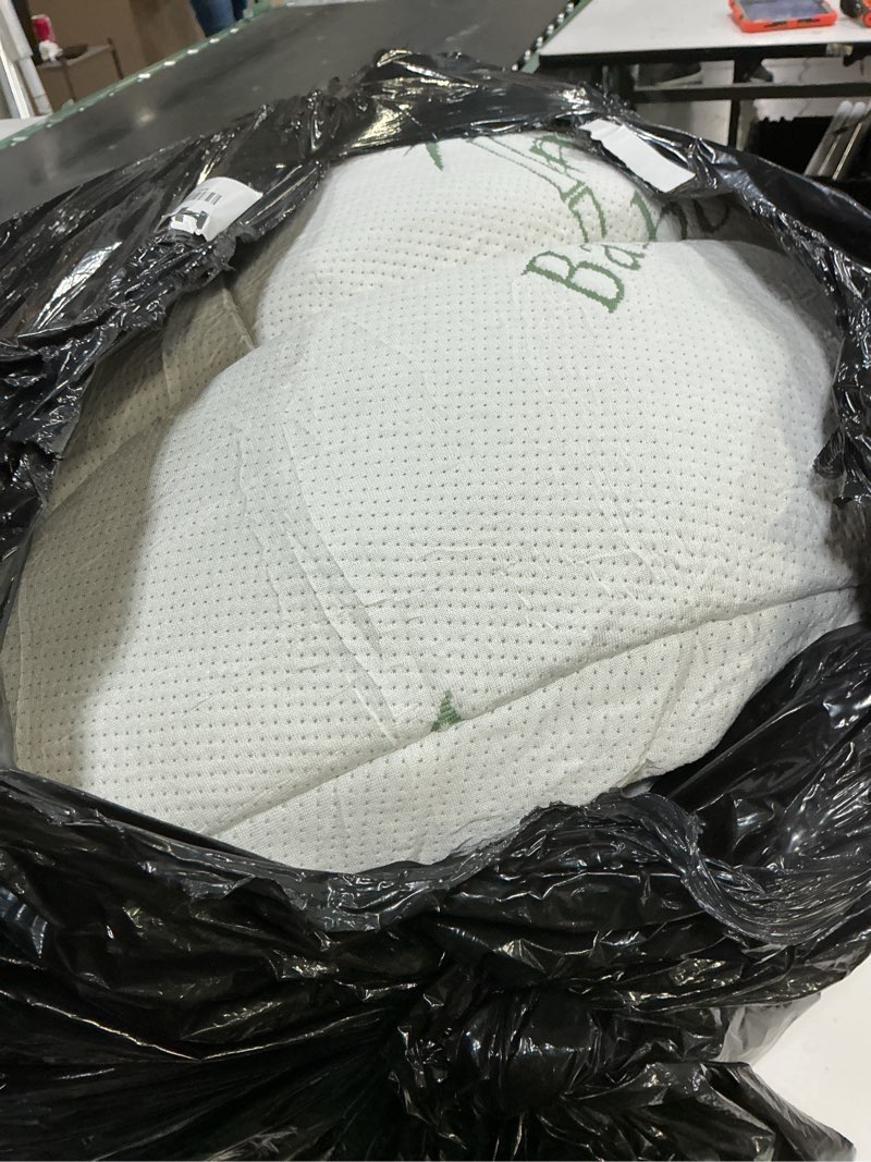 Condition photo showing As Is for DOWNCOOL 3 Inch Queen Mattress Topper – Cooling Memory Foam Mattress Topper for Back Pain Relief, Breathable Bamboo Viscose Air Layer, 1700 GSM Fill, Deep Pocket Fits 8–21 Inch