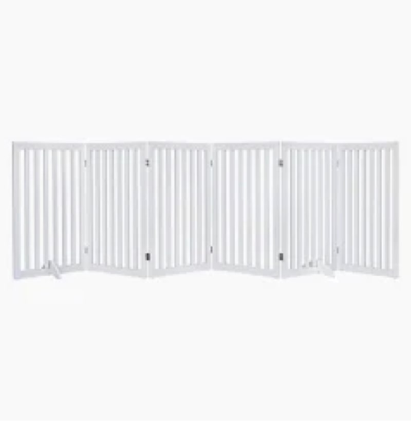 unipaws 144" extra wide dog gate and pet playpen, free standing tall dog fence with walk through doo