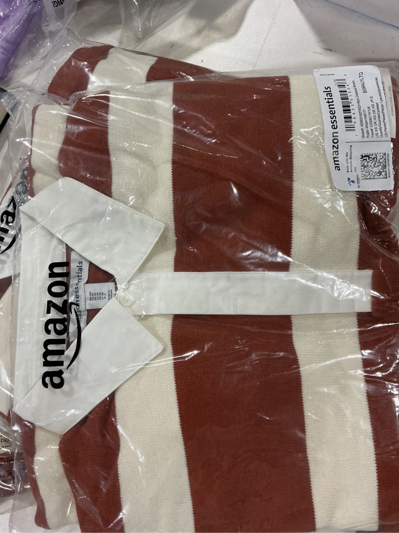 Amazon Essentials Men's Rugby Sweater, Chestnut Brown Stripe, X-Small