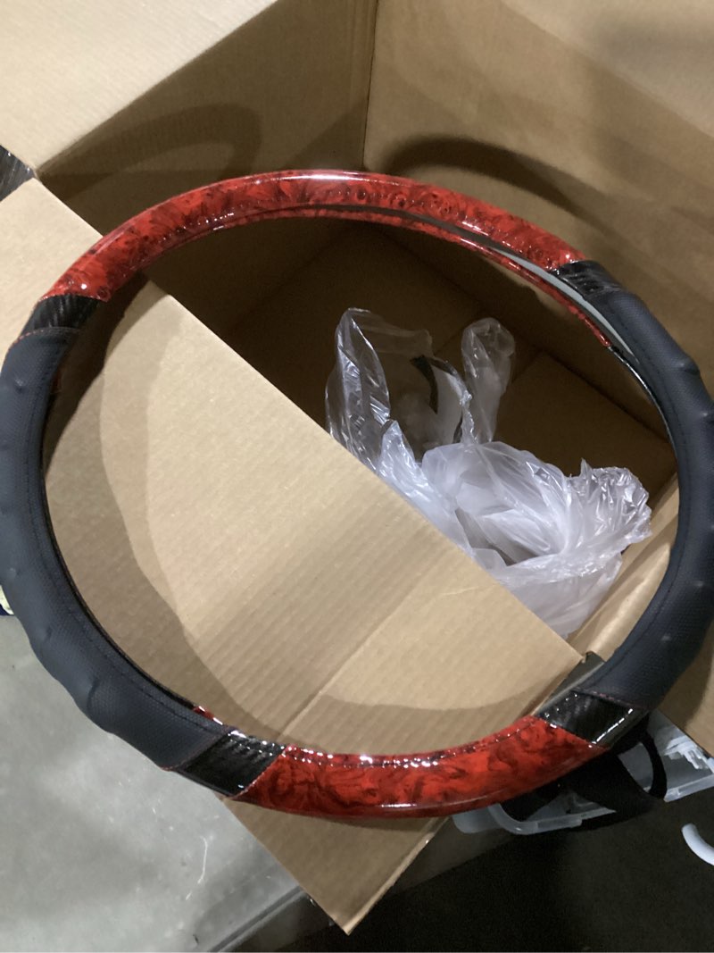 Condition photo showing Good Condition for similar  to photo leather car steering wheel cover, non-slip car wheel cover protector breathable microfiber leather universal fit for most cars (black & red)