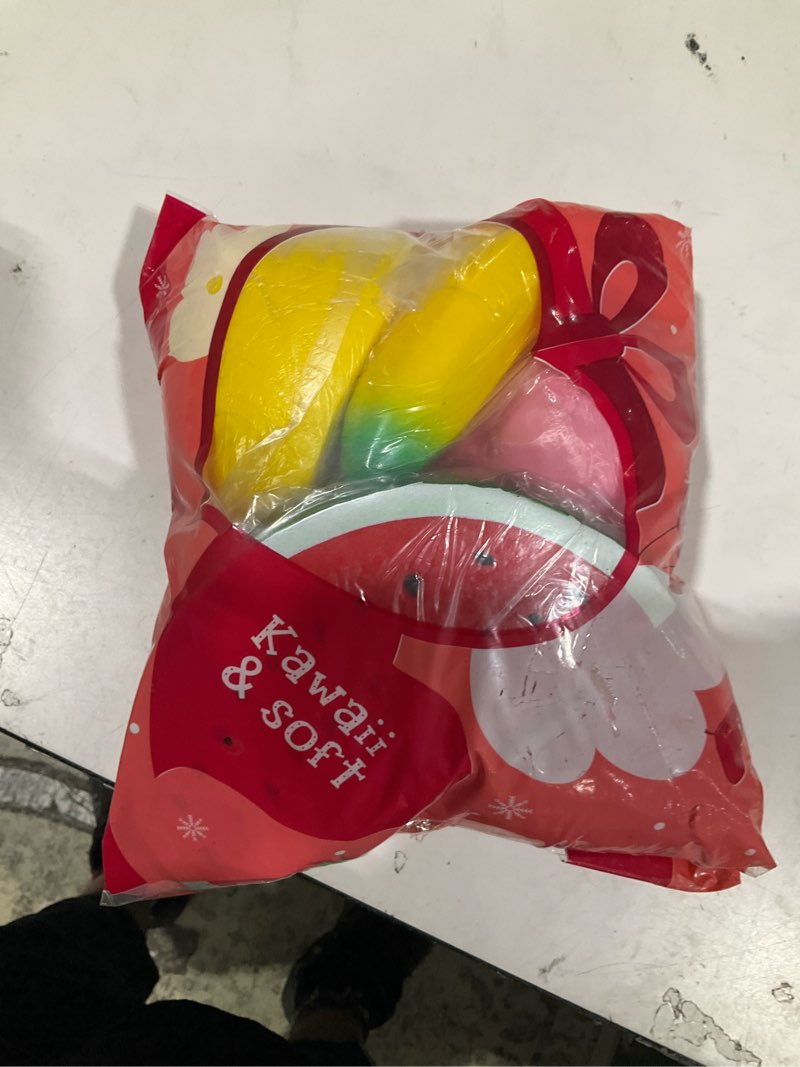 Condition photo showing Good Condition for 6pcs jumbo squishies slow rising strawberry peach banana lemon watermelon pineapple charms fruit squishies cream scented stress relief kawaii toys for kids and adults
