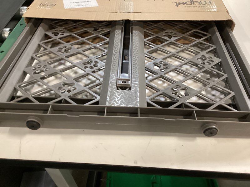 Condition photo showing As Is for MYPET North States Paws Portable Pet Gate: 26-40" Wide. Pressure Mount. No Tools Needed. Made in USA, 23" Tall, Expandable, Durable Dog Gates for Doorways, Fieldstone Gray