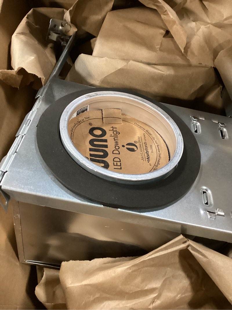 Condition photo showing As Is for Juno Lighting IC1LED G4 09LM 27K 90CRI 120 FRPC 4" IC Rated New Construction Recessed Housing 900 Lm, 120V, 2700K-Warm White 900 lumens 2700K- Warm White 120V