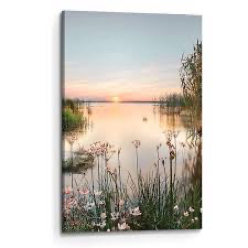 Lake Canvas Landscape Wall Art: Nature Picture Print Vertical Sunset Scene Painting Artwork for Bedroom Living Room Decor