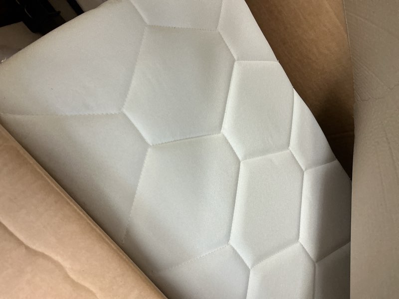 Condition photo showing As Is for gaomon beige king bed frame with upholstered headboard, heavy-duty platform bed frame with strong wood slats, no box spring needed/noise free/easy assembly