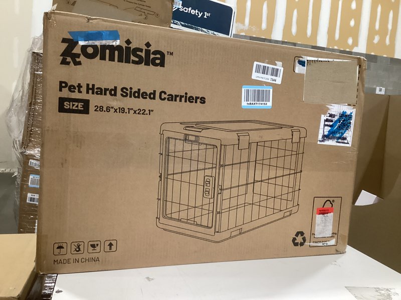 Condition photo showing Good Condition for collapsible dog crate for dogs - 28" l heavy duty dog kennel no tools required with 4 sides steel foldable cage for dogs indoor furniture, portable carrier with 2 smooth wheels, beige